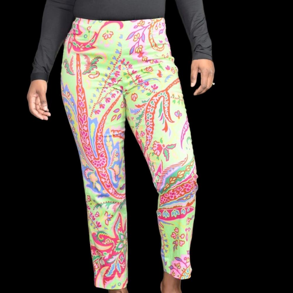 Ralph Lauren Pants Green Cropped High Waisted Lime Paisley Preppy Black Label 6